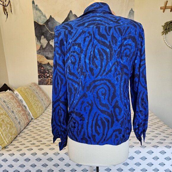 Francesca of Damon for Starington Silk Blouse – Blue/Black Abstract, Sz 6 - Picture 8 of 12